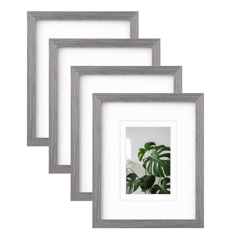 Egofine Egofine 8x10 Picture Frames Made of Solid Wood with Plexiglass  Display Pictures 4x6/5x7 with Mat or 8x10 Without Mat Set of 4 for Tabletop and Wall Mounting  Light Grey  - Image 1