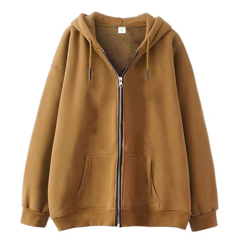 Generic Solid Color Cross-border Sweater Supply Full Zip Hoodie Mens Blank Cardigan Zip Hoodie Sweater in stock Dark brown (short zipper) 