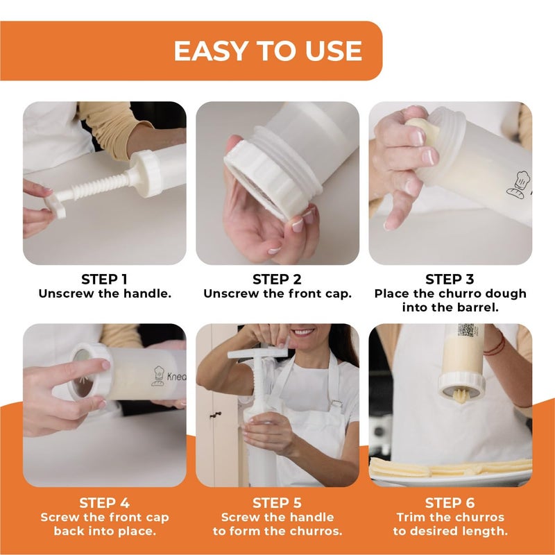 KneadEat Churro Maker Kit with Booster-powered Handle. Churrera and Piping Bag Churros Filler. Easy QR-Recipe to Prepare and Fill Your Own Churros at Home - KneadEat Cookie press - Churro press. - Image 5