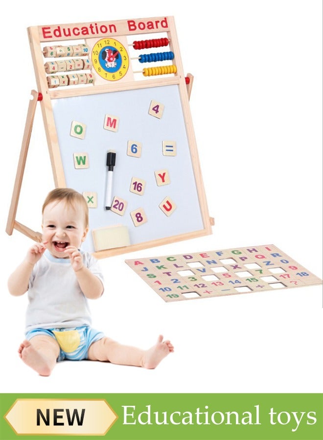 Multi-Purpose Magnetic Education Board,Multipurpose Double-Sided Magnetic Wooden Writing Board Mathematical Calculations  English Alphabets Children Board - Image 1