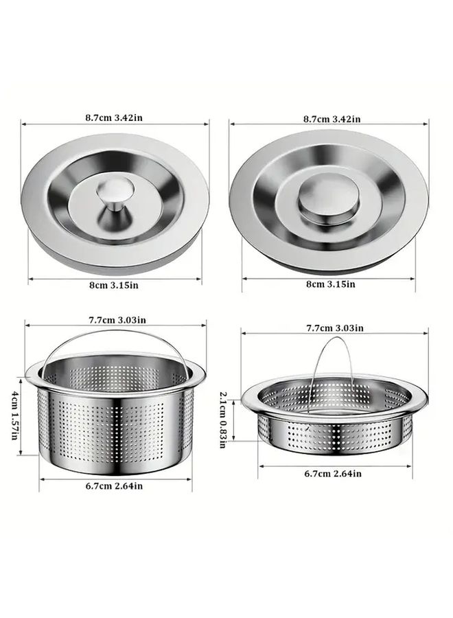 2pcs Set Stainless Steel Sink Strainer And Stopper Universal Anti Clogging Drain Filter - Image 3