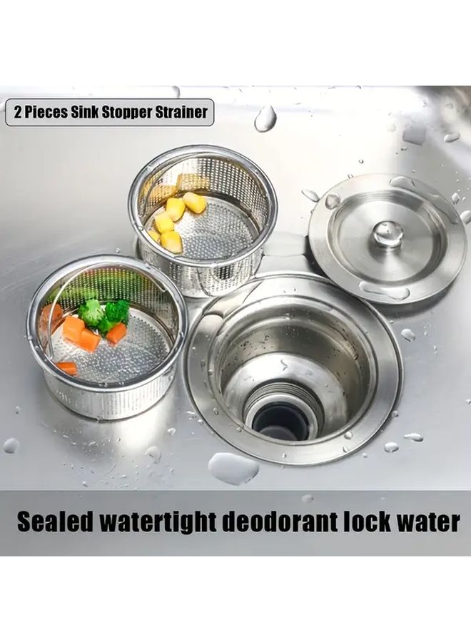 2pcs Set Stainless Steel Sink Strainer And Stopper Universal Anti Clogging Drain Filter - Image 1