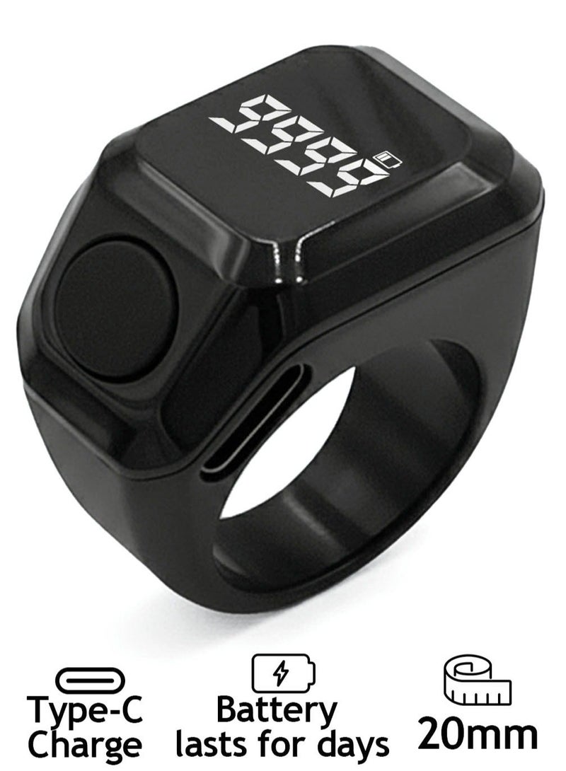 BSTWSH Smart Tasbeeh Ring Metal Edition 20mm Black Digital Prayer Counter Ring for Daily Use Gift for Men Women Everyday Wear - Image 1