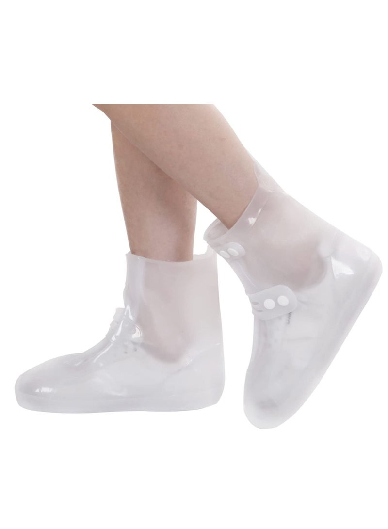 Waterproof Rain Shoe Covers Foldable Storage PVC Non Slip Shoe Covers 1 Pair of Reusable High Top Ankle Protectors Suitable for Outdoor Riding Camping Fishing Travel Etc. (XL, White) - Image 1