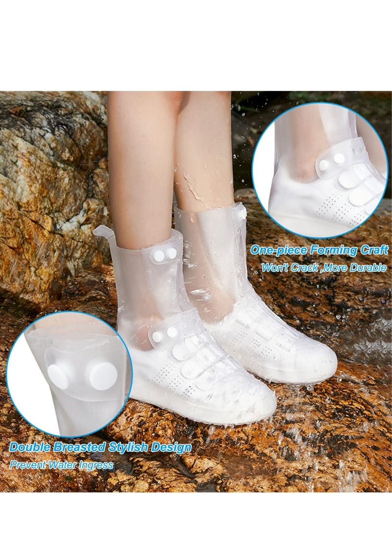 Waterproof Rain Shoe Covers Foldable Storage PVC Non Slip Shoe Covers 1 Pair of Reusable High Top Ankle Protectors Suitable for Outdoor Riding Camping Fishing Travel Etc. (XL, White) - Image 3