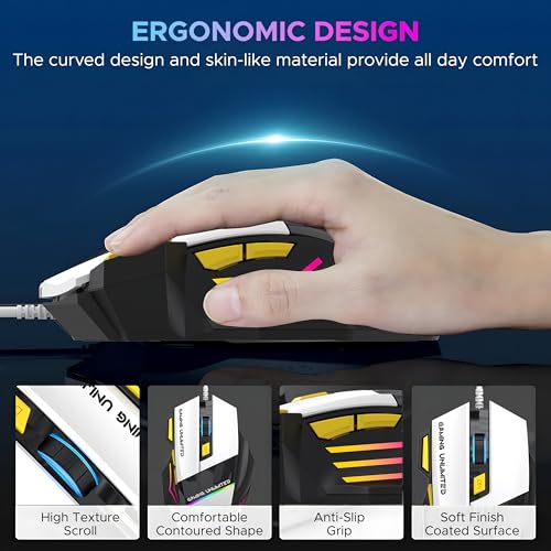 Ant Esports GM100 V2 Optical Gaming Mouse,7 Button Wired USB Mouse, 4000 FPS Sensor, 3600 DPI, RGB Lighting,1.5m PVC Cable, Ergonomic Design, for Windows PC, Laptop,Gaming & Office Use- Black & White - Image 2