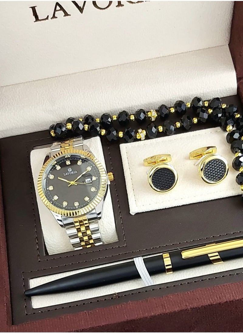 LAVORIA Laforea watch gift set for men consisting of 4 pieces, a rosary watch, a pen and a set of buttons  - Image 2