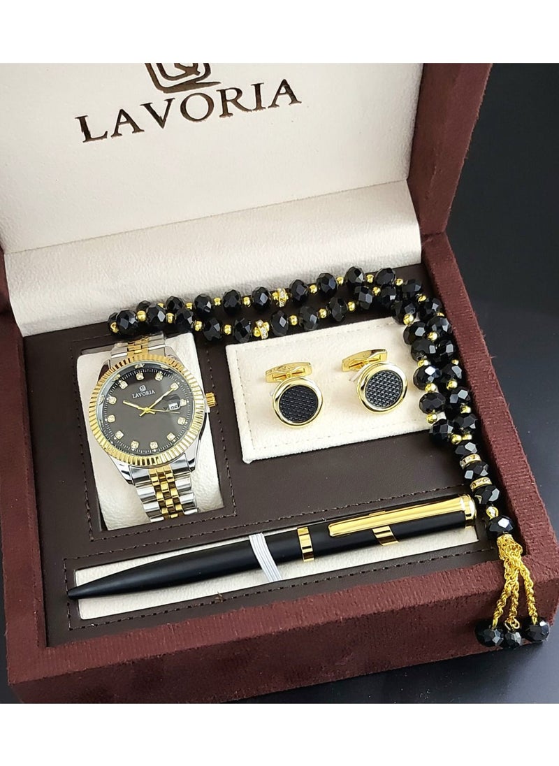 LAVORIA Laforea watch gift set for men consisting of 4 pieces, a rosary watch, a pen and a set of buttons  - Image 1