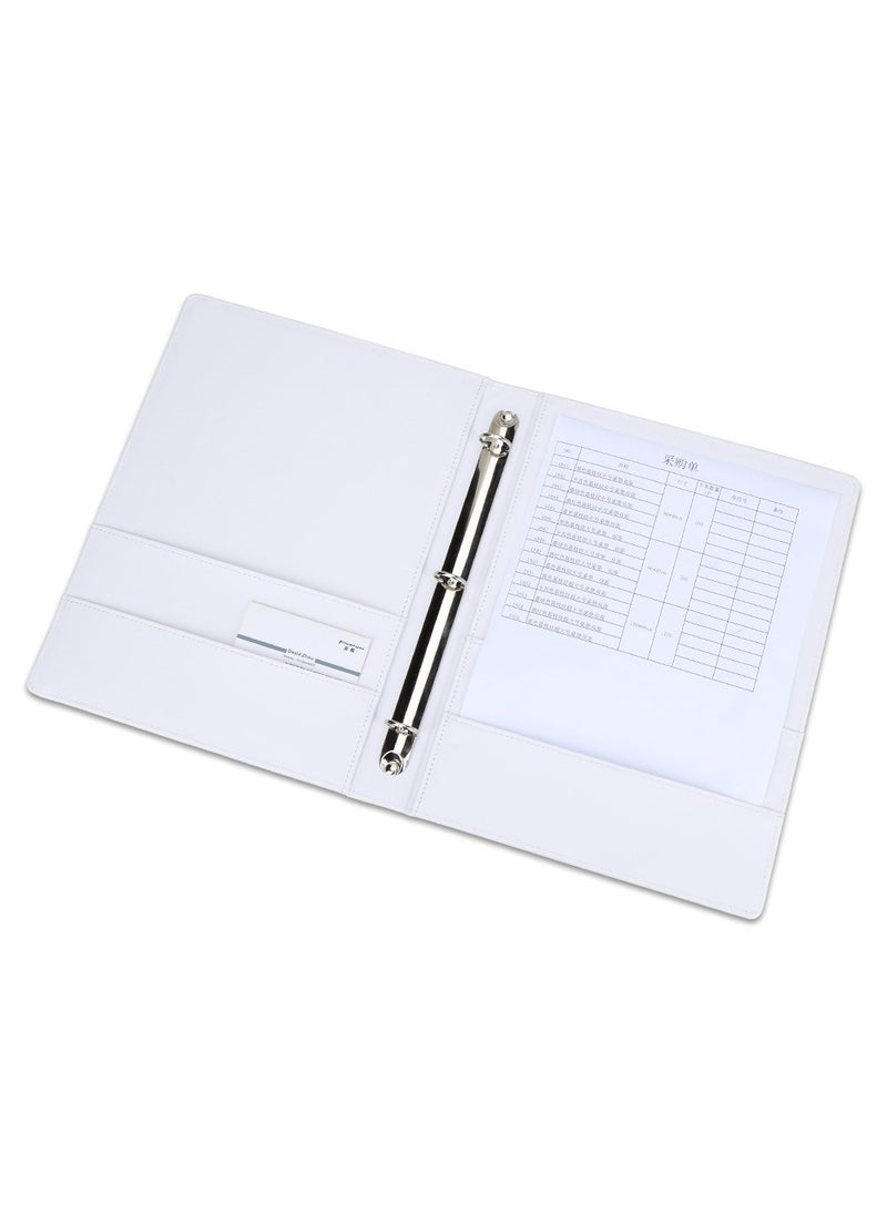 KINGFOM KINGFOM A4 Faux Leather Padfolio Ring Binder Business File Folder Document Holder with Card Holder (3 Ring Binder White)  - Image 3