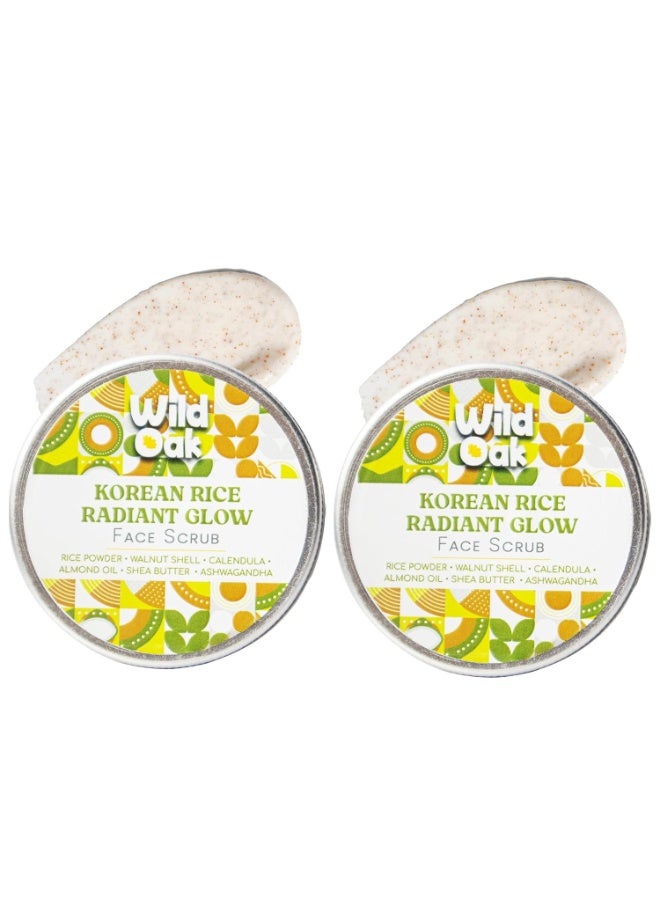 WILD OAK WildOak Korean Rice Exfoliating Face Scrub | Brightening, De-Tan & Pigmentation Care | Kojic Acid, Alpha Arbutin & Hyaluronic Acid | Gentle Scrub for Glass Skin, Hydration & Smooth Glow | 100g x 2 - Image 1