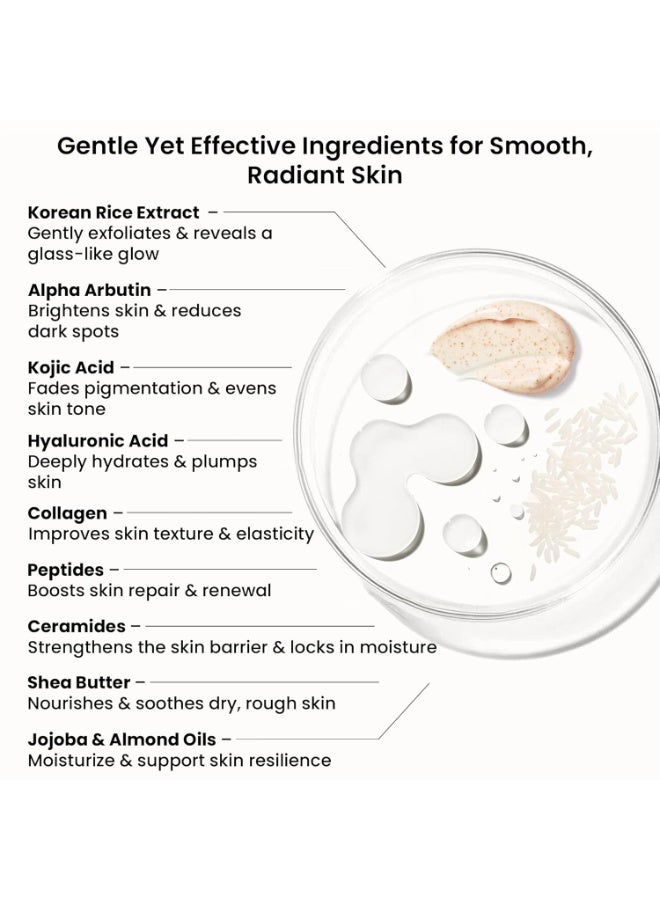 WILD OAK WildOak Korean Rice Exfoliating Face Scrub | Brightening, De-Tan & Pigmentation Care | Kojic Acid, Alpha Arbutin & Hyaluronic Acid | Gentle Scrub for Glass Skin, Hydration & Smooth Glow | 100g x 2 - Image 4