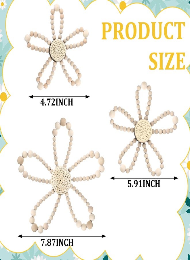 AceOrbit 3 Pcs Bead Daisy Flower Macrame Wall Hanging Set, Boho Nursery Daisy Wall Decor, Bohemian Nursery Decorations for Home Bedroom Dorm Art, Farmhouse Bathroom Decorations Housewarming Gifts - Image 2