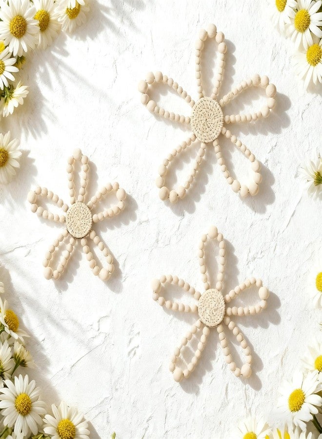 AceOrbit 3 Pcs Bead Daisy Flower Macrame Wall Hanging Set, Boho Nursery Daisy Wall Decor, Bohemian Nursery Decorations for Home Bedroom Dorm Art, Farmhouse Bathroom Decorations Housewarming Gifts - Image 4