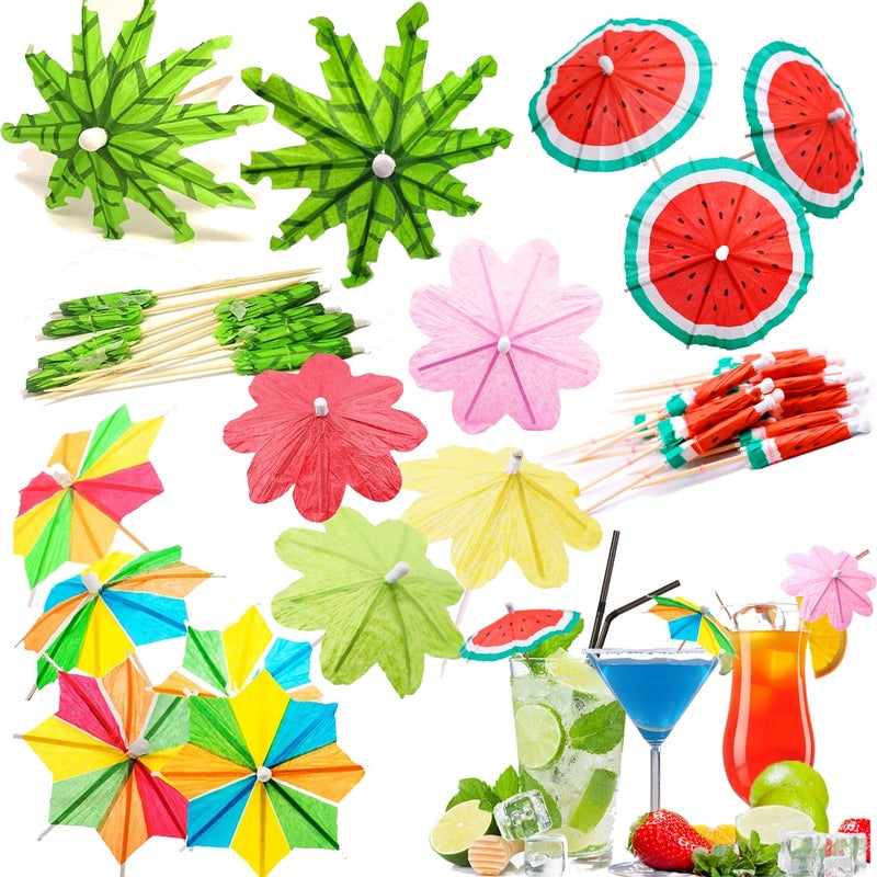 120 Pieces Cocktail Drink Umbrellas Picks Tropical Hawaiian Cocktail Umbrellas Mini Paper Umbrellas Flower Umbrella Watermelon Umbrellas for Party Decoration Cake Toppers Bar Birthday Picnics