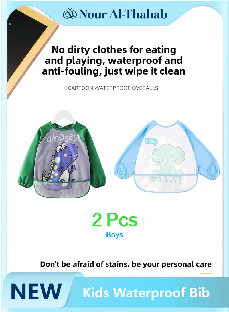 نور الصحب غطاء طويل الأكمام لمنع القذارة. ملابس الطفل التي ترتدي وجبة الطفل. مسراة قطنية نقية. سرد الطفل. غطاء سرد الرضع. حقيبة الوجبات الغذائية التكميلية. مجموعتين يمكن غسلها وتغييرها بسهولة - Image 1