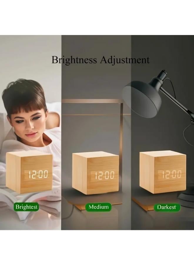 Modern Multifunctional Desktop Electronic Wooden LED Digital Alarm Clock with Temperature and Humidity - Image 4