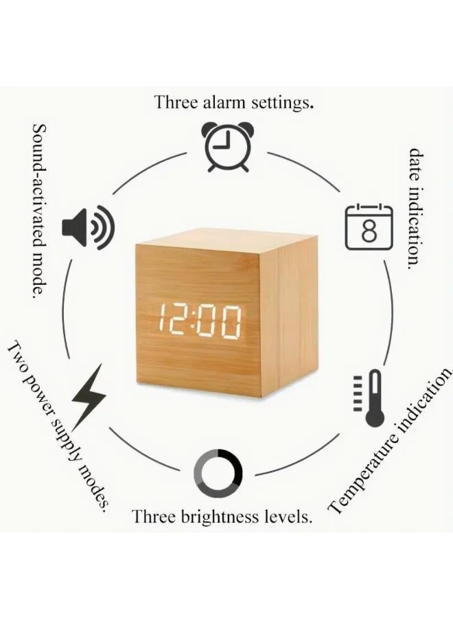 Modern Multifunctional Desktop Electronic Wooden LED Digital Alarm Clock with Temperature and Humidity - Image 5