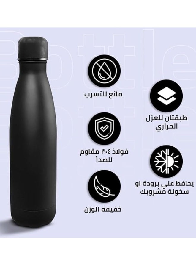 هابي هوم زجاجة مياه ذات جدار مزدوج من الفولاذ المقاوم للصدأ زجاجة رياضية للمشروبات الباردة والساخنة مضادة للتسرب (500 مل) مع فرشاة سيليكون (هدية)  - Image 3