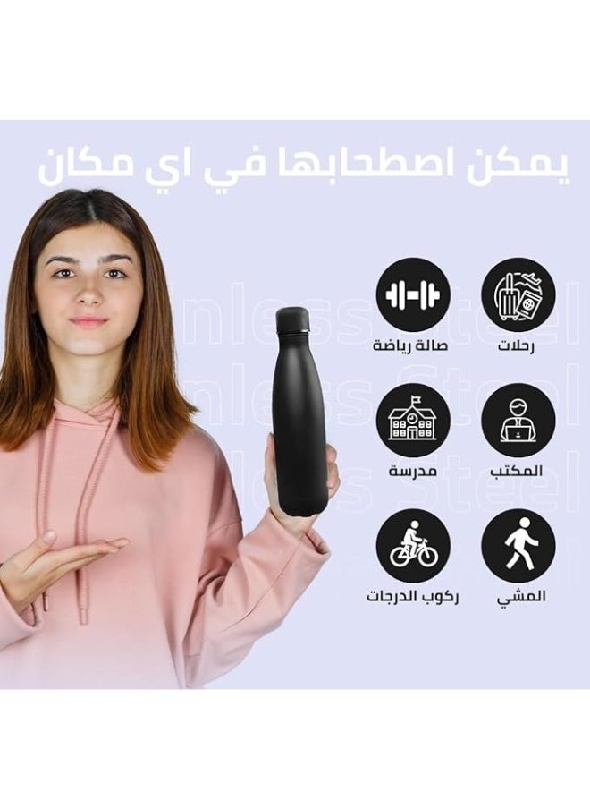 هابي هوم زجاجة مياه ذات جدار مزدوج من الفولاذ المقاوم للصدأ زجاجة رياضية للمشروبات الباردة والساخنة مضادة للتسرب (500 مل) مع فرشاة سيليكون (هدية)  - Image 4
