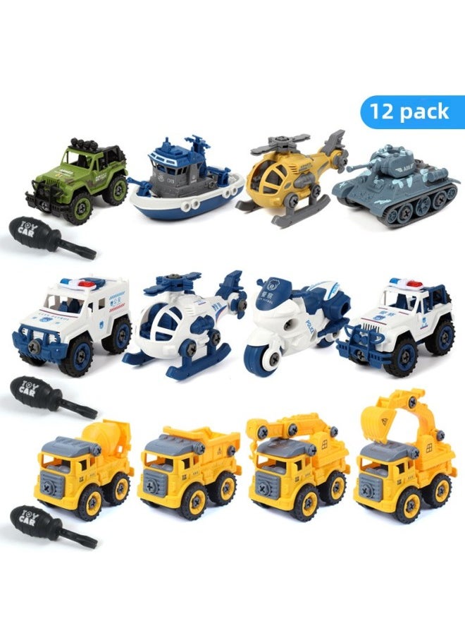Generic - Children's Detachable Assembly Engineering Car Boy's Hands-on Ability Puzzle Excavator Screwdriver Disassembly And Assembly Suit Toy-Color:(disassembly And Assembly Of Police Car + Engineering + Sea, Land And Air) 12 Pieces In Total + 3 Screwdrivers - Image 1