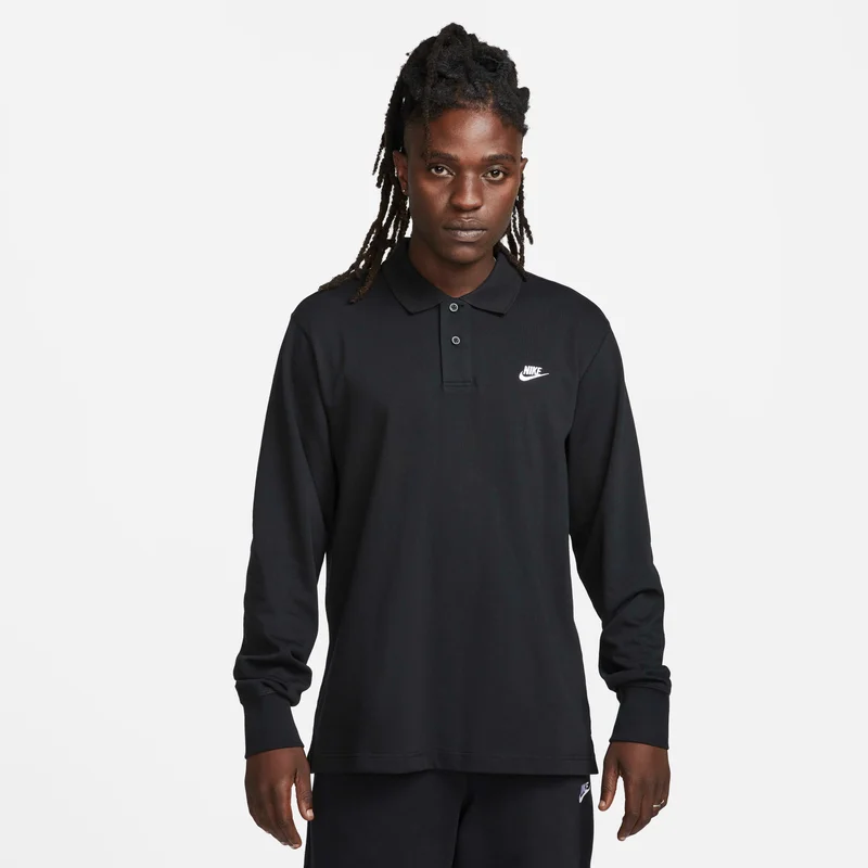 Nike Black Men's Club Long-Sleeve Polo Shirt for Men | Best Price UAE