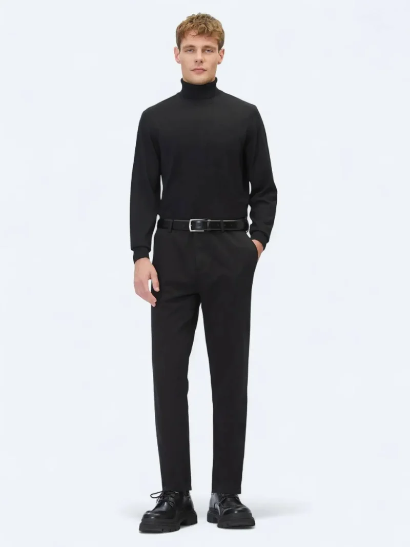 Kip Black Weaving Relaxed Fit Casual Cotton Blended Trousers