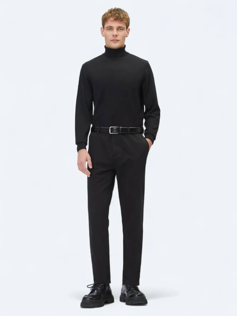 Kip Black Weaving Relaxed Fit Casual Cotton Blended Trousers