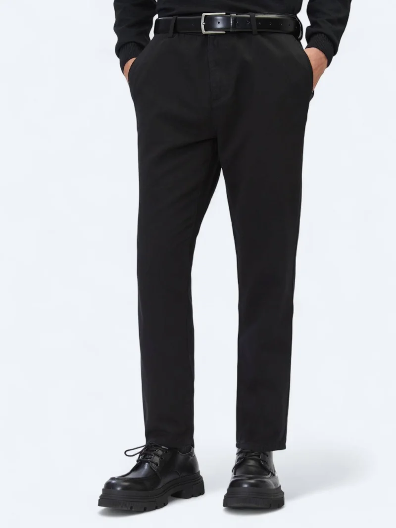 Kip Black Weaving Relaxed Fit Casual Cotton Blended Trousers