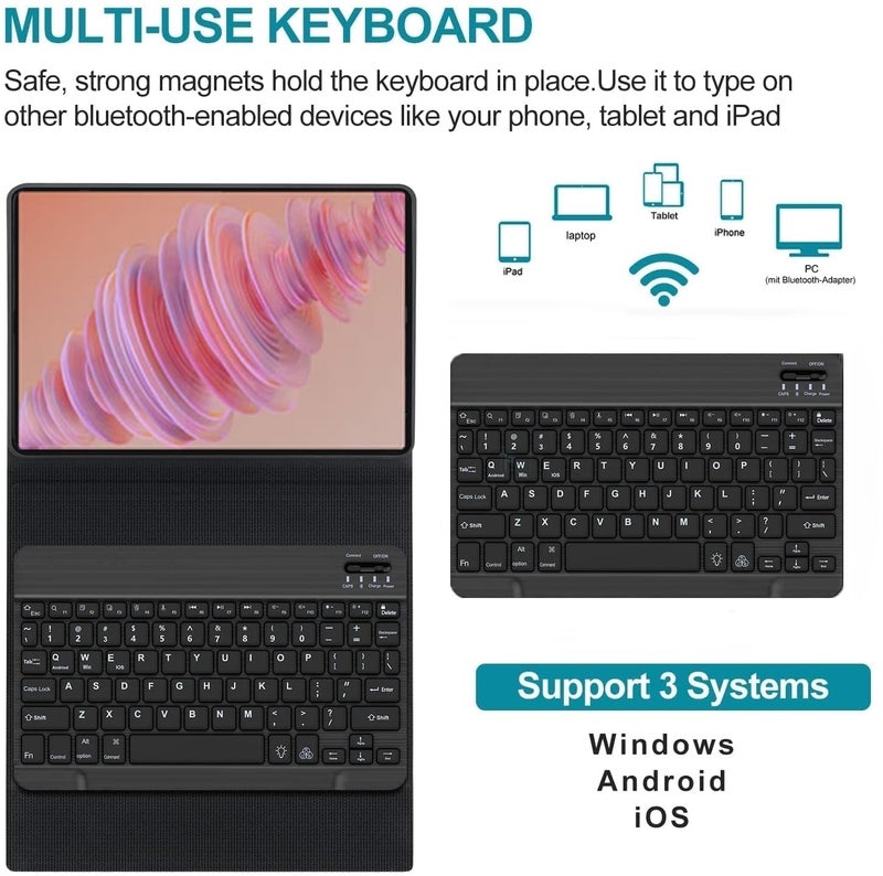 RTSY Keyboard Case for for Lenovo Tab Plus 11.5 Inch 2024 with Anti Drops Keys, PU Leather Case with Magnetically Detachable Wireless Bluetooth KB - Image 2
