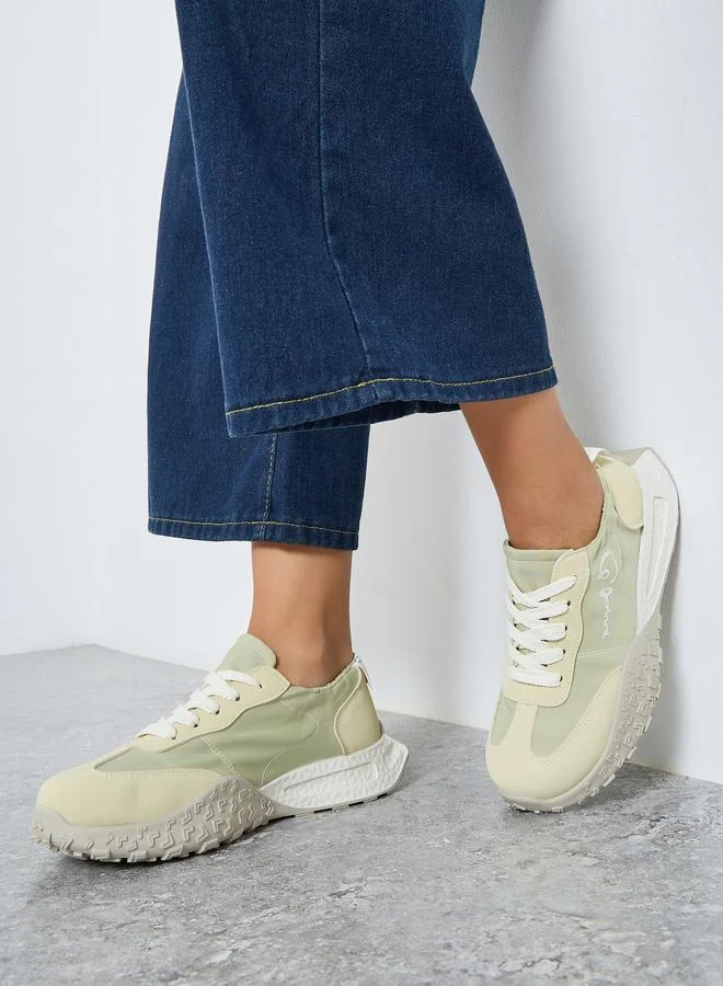 Take Two Take Two Women Printed Panel Stretch-Lace Sneakers