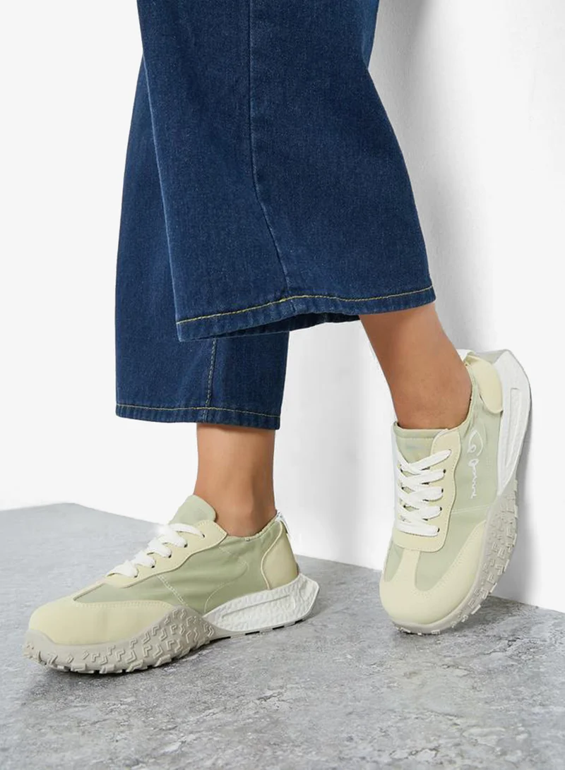 Take Two Take Two Women Printed Panel Stretch-Lace Sneakers