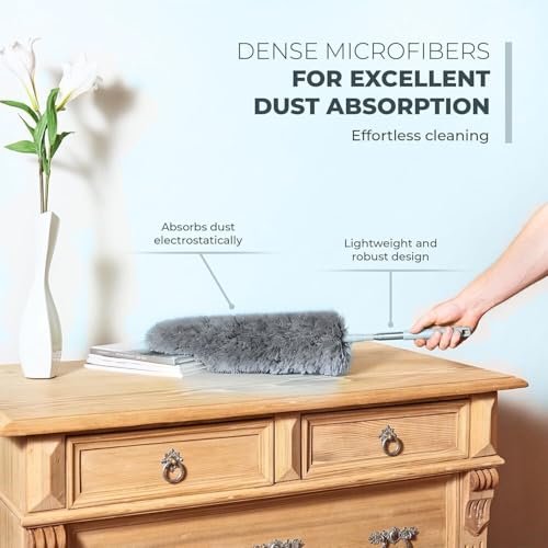 GÜTEWERK Extendable Feather Duster, Microfiber Duster, Ceiling Fan Duster, Feather Dusters for Cleaning, Dust Cleaner, Cobweb Duster - Electrostatic Bendable Head - up to 55 Inch - Image 2