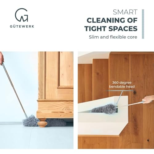 GÜTEWERK Extendable Feather Duster, Microfiber Duster, Ceiling Fan Duster, Feather Dusters for Cleaning, Dust Cleaner, Cobweb Duster - Electrostatic Bendable Head - up to 55 Inch - Image 4