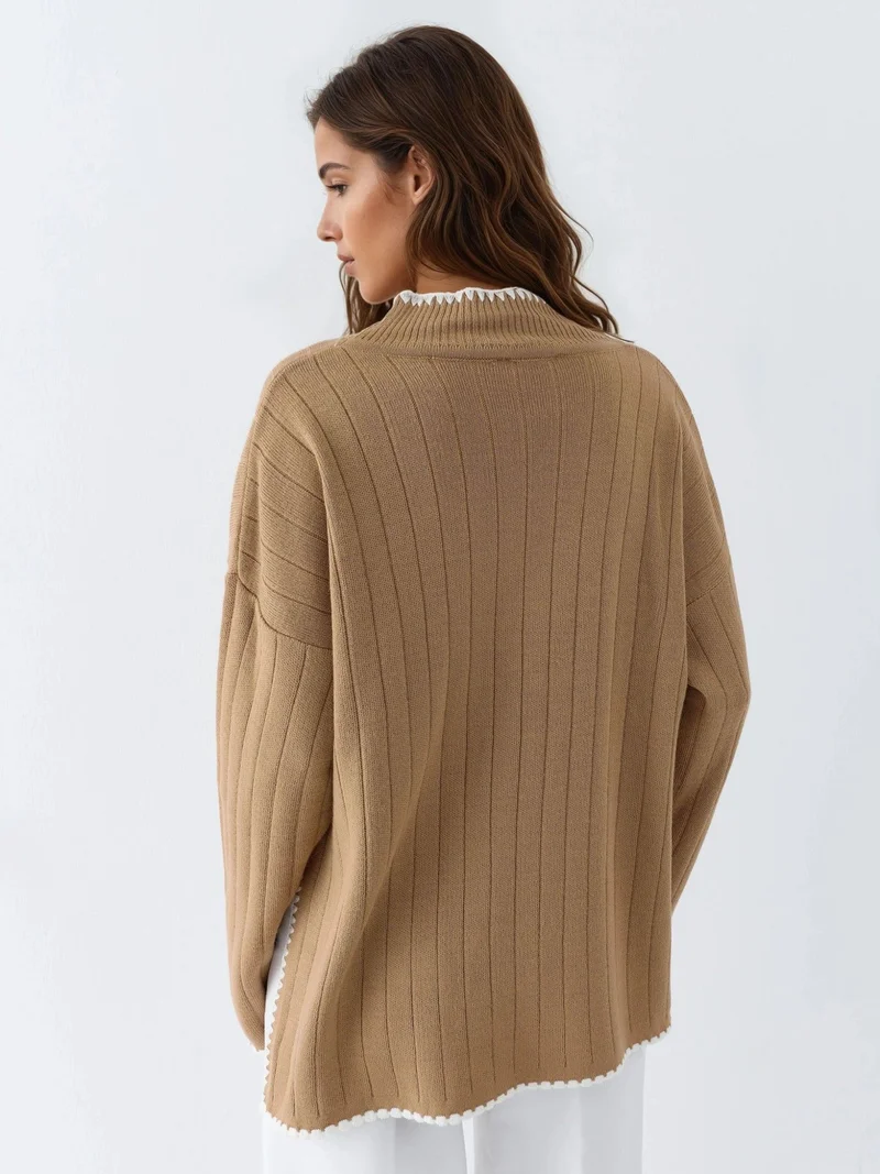 موضتي MY FASHION Oversized Sweater with Stitch Detail