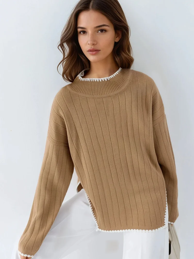 موضتي MY FASHION Oversized Sweater with Stitch Detail