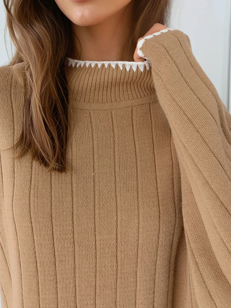 MY FASHION Camel Brown MY FASHION Oversized Sweater with Stitch Detail for Women | Best Price UAE