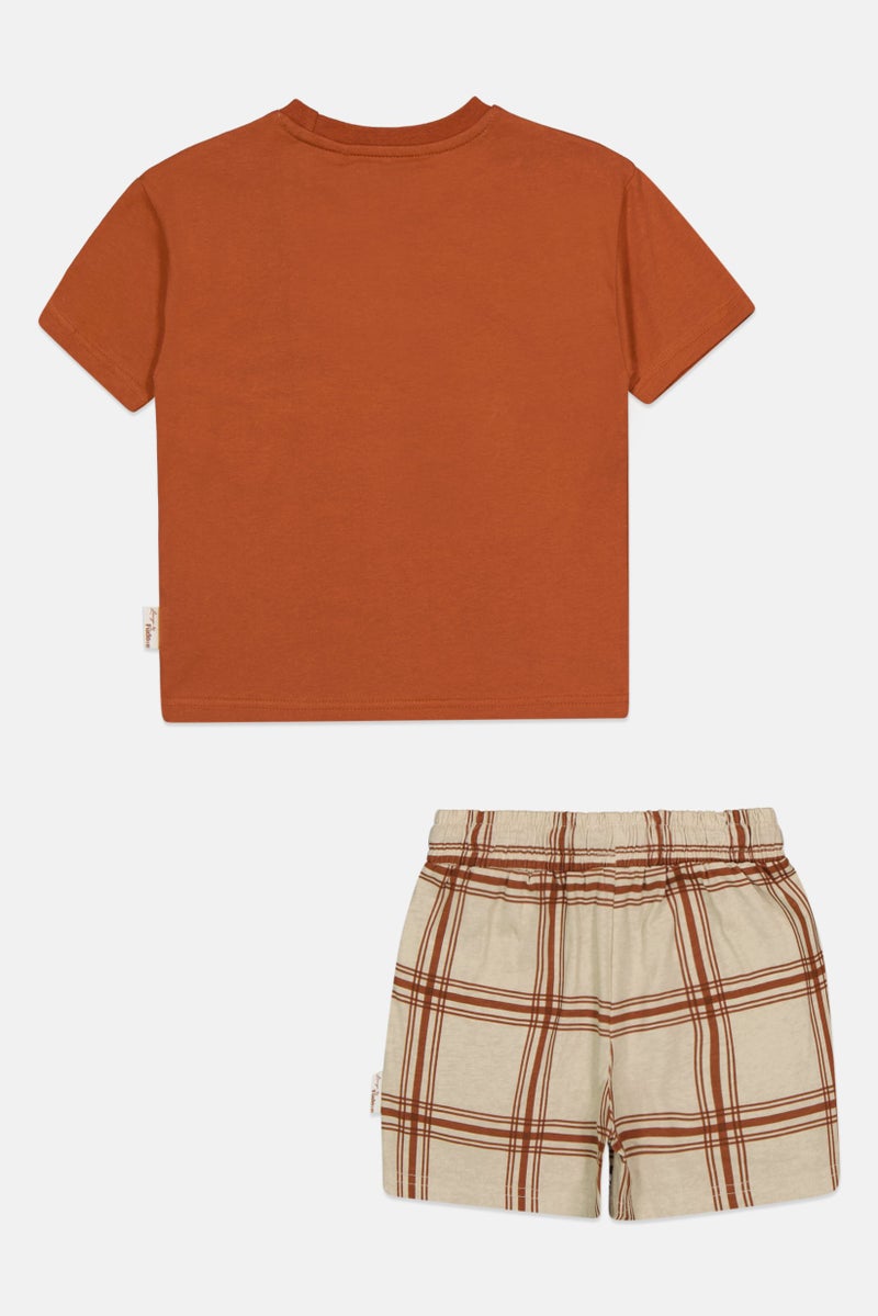 Fudo Lounge By Fudo Toddlers Boy 2 Pieces Windowpane  T-Shirt And Shorts Pyjama Set, Multicolor - Image 3