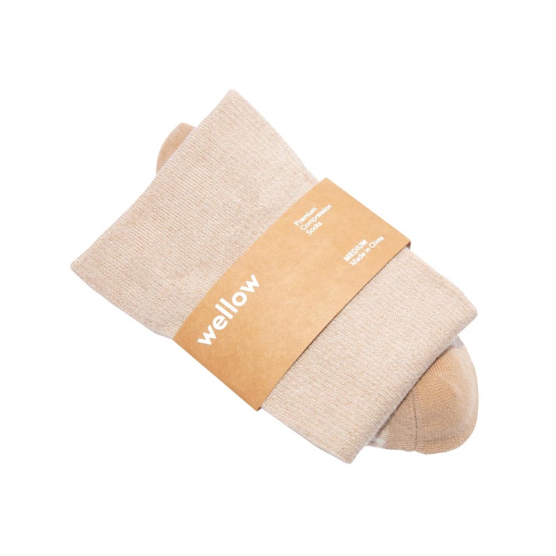 Wellow Knee High Compression Socks for Men & Women | 18-25 mmHg Made with Viscose from Bamboo | Nurses & Pregnancy Support | Relieves Swelling | Regular, MD, Sesame - Twist - Image 1