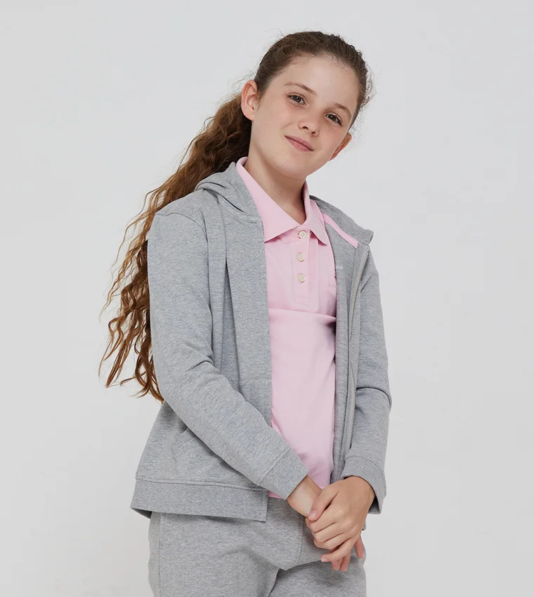 Bhpc Kids Grey Melange Zip-Thru Hoodie
