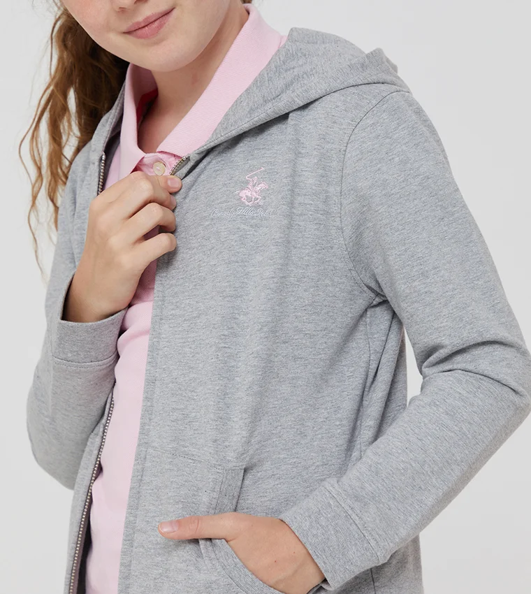 Beverly Hills Polo Club  Bhpc Kids Grey Melange Zip-Thru Hoodie for Women | Best Price UAE