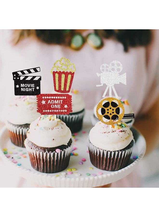 Confetti - Confetti! 30 Glitter Movie Cupcake Toppers with Hollywood, Bollywood, Kollywood, Tollywood themes - Perfect for Birthday Parties & Movie Nights! - Image 1