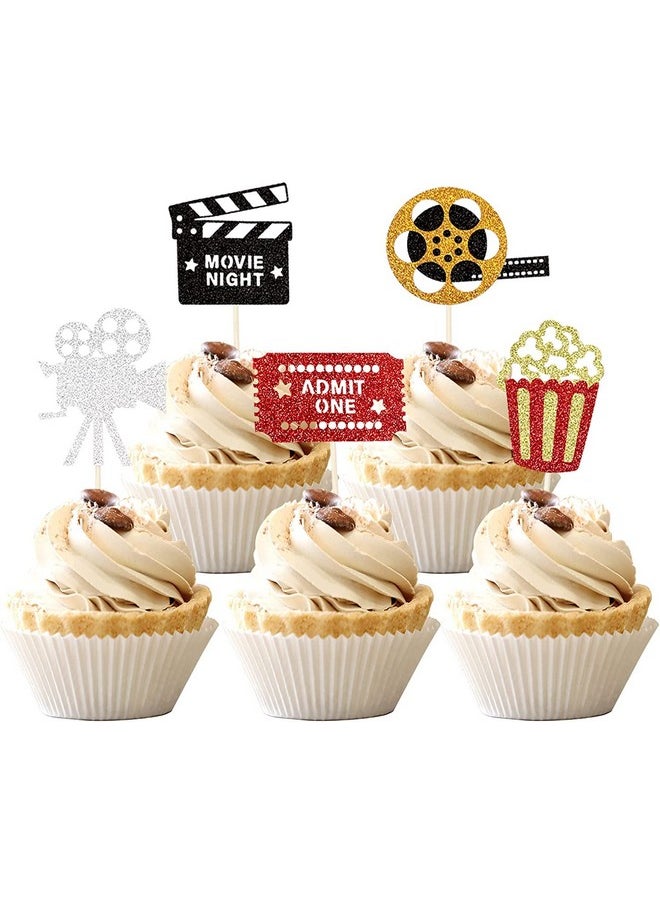 Confetti - Confetti! 30 Glitter Movie Cupcake Toppers with Hollywood, Bollywood, Kollywood, Tollywood themes - Perfect for Birthday Parties & Movie Nights! - Image 1