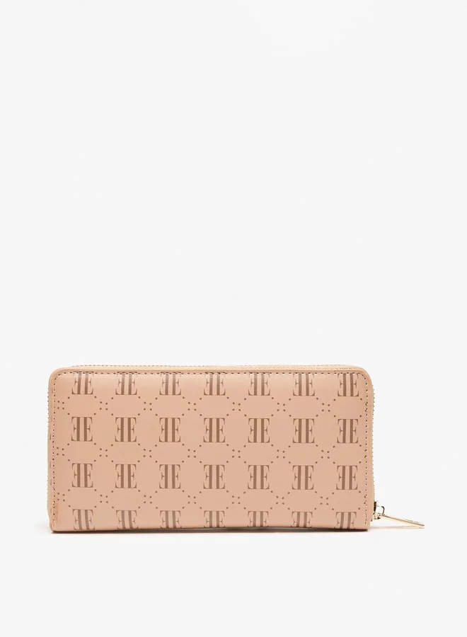 ايل Women's Floral Embroidered and Printed Monogram Zip Around Wallet
