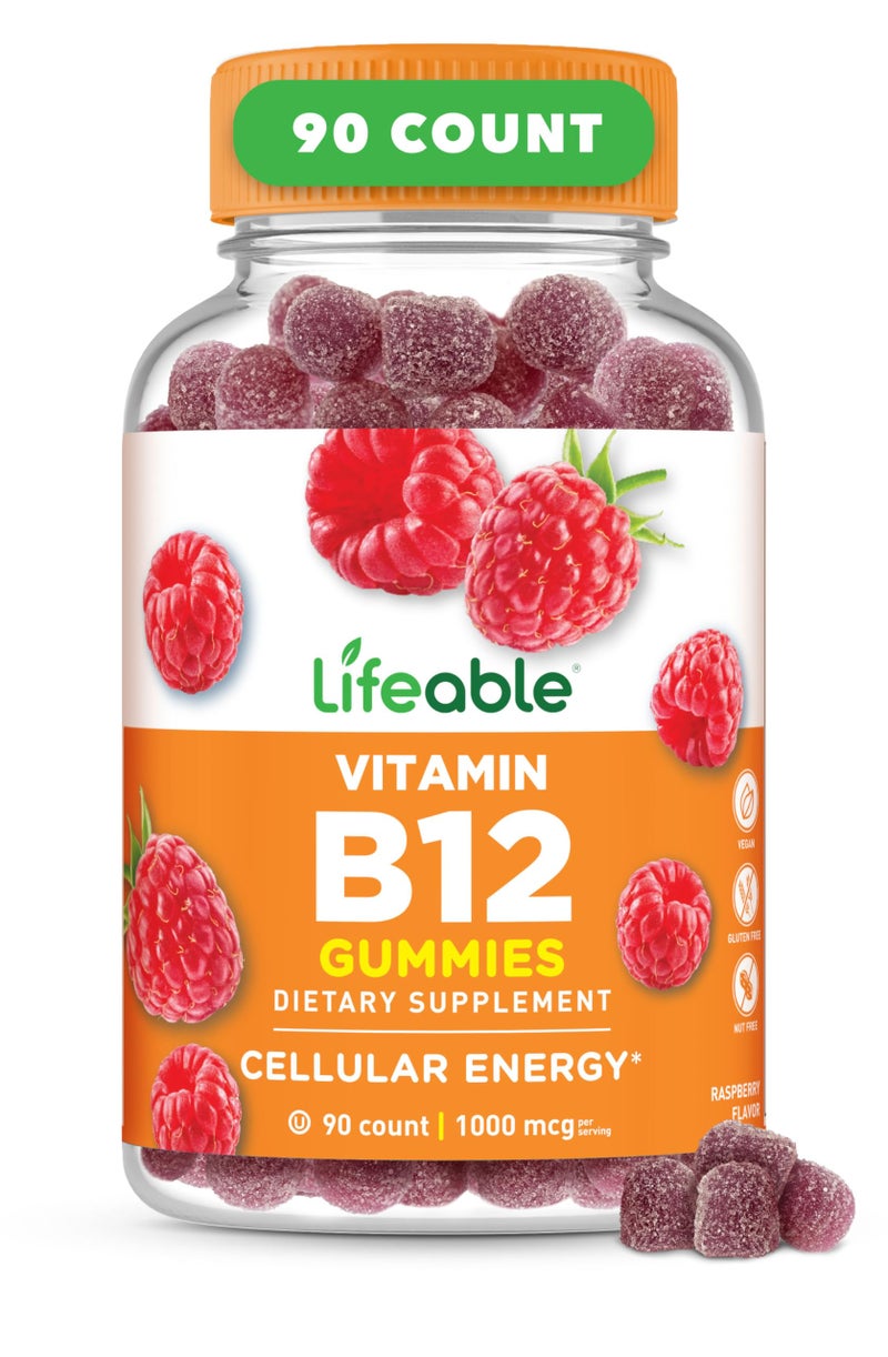 Lifeable Vitamin B12 Gummies for Adults 1000 mcg Great Tasting B12 Vitamins NonGMO Vegan B12 for Energy and Metabolism Support 90 Gummies