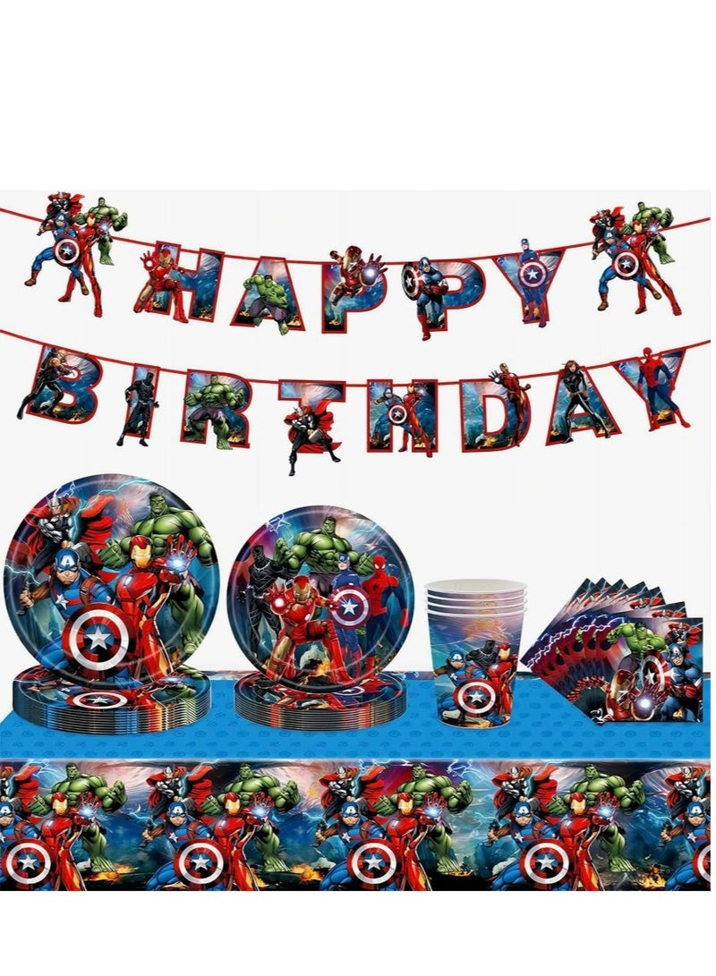 Tamona Avengers Birthday Party Supplies Decorations, Serves 10 Guests Superhero’s Themed Set with Banner, Table Cover, Plates, Napkins, Cake Topper, Latex Balloon-136 Pcs. - Image 3