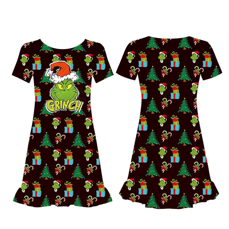 Halloween cosplay green fur monster TheGrinch childrens jumpsuit tights stage costume GrinchNightdress 2 Nightdress 2 