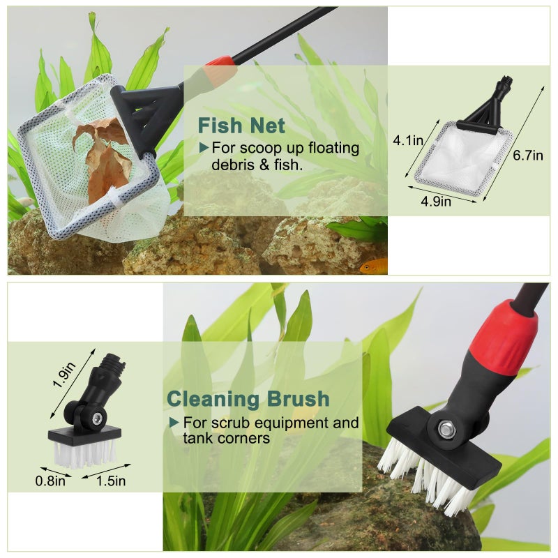 hygger Multi-Use Fish Tank Cleaner, 6 in 1 Aquarium Cleaning Tools Kit with 17.7 Inches Long Handle Algae Scraper Sponge Scrubber Firm Scrub Brush Fish Net Gravel Rake for Acrylic & Glass Tank - Image 4