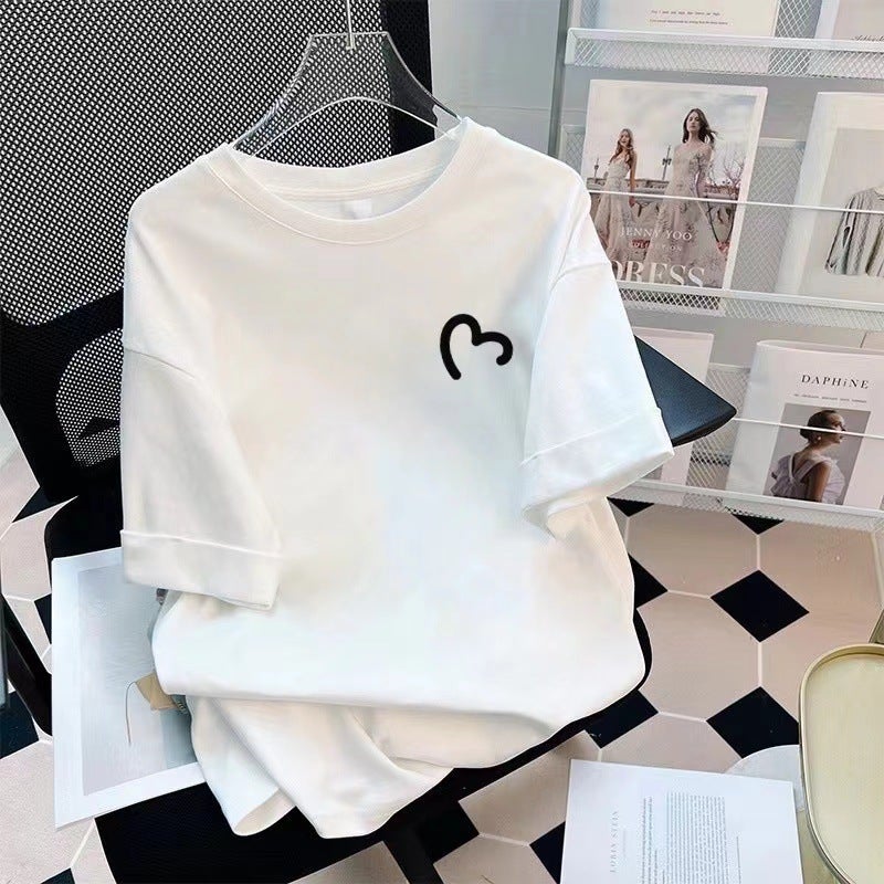 Dark Green Cotton Shoulder T-Shirt Women'S Short-Sleeved 2025 T-Shirt Loose Plus Size Half-Sleeved Top Ins Trendy - Image 1