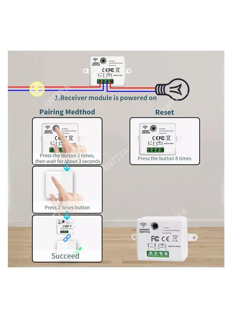 Generic Wireless Light Switch 433Mhz Mini Remote Control,85-250V 10A Smart Relay Receiver, Wall Switch Panel, Led Lamp Fan ﻿  - Image 5