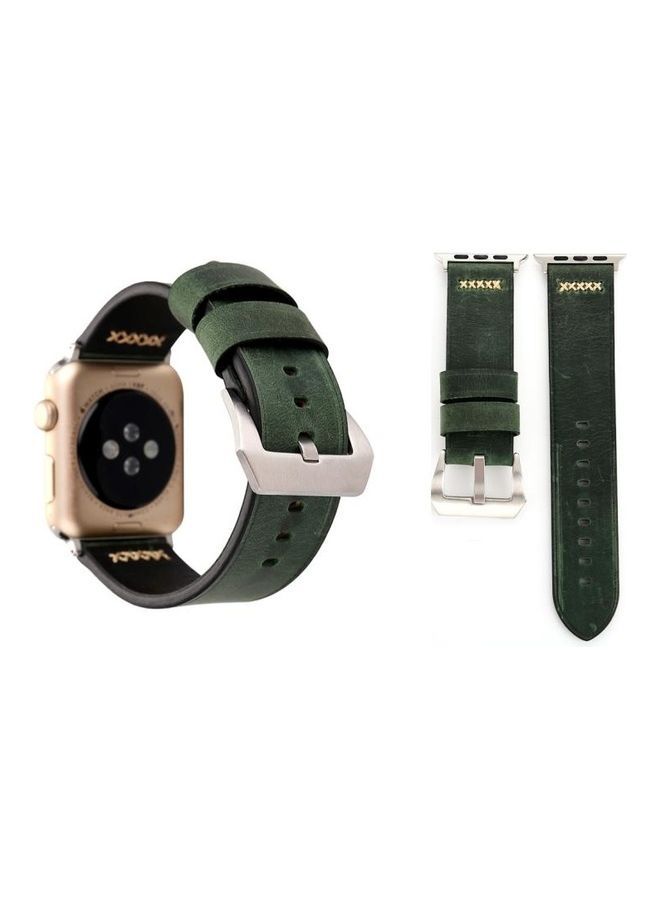 NIBEMINENT Retro XX Line Pattern Genuine Leather Wrist Watch Band For Apple Series 3/2/1 38mm Green - Image 1